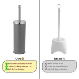VOGREX Grey Stainless Steel Toilet Brush Set Matt Holder Cup - thumbnail 5