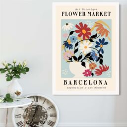 ARTZE Barcelona Blue & Pink Flower Market Exhibition Framed Print SIZE: A4 with White Frame in Mid Blue - thumbnail 2