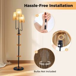 Gymax Farmhouse Tree Lamp 3 Boho Paper Woven Lampshades 3-Light Floor Lamp in Black - thumbnail 8