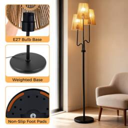 Gymax Farmhouse Tree Lamp 3 Boho Paper Woven Lampshades 3-Light Floor Lamp in Black - thumbnail 9