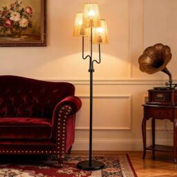 Gymax Farmhouse Tree Lamp 3 Boho Paper Woven Lampshades 3-Light Floor Lamp in Black - thumbnail 4