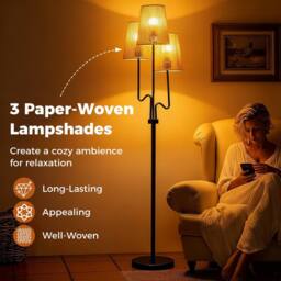 Gymax Farmhouse Tree Lamp 3 Boho Paper Woven Lampshades 3-Light Floor Lamp in Black - thumbnail 7
