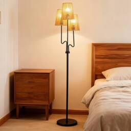 Gymax Farmhouse Tree Lamp 3 Boho Paper Woven Lampshades 3-Light Floor Lamp in Black - thumbnail 3