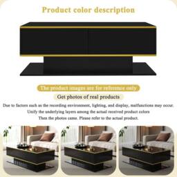 Merax 100cm High-Gloss Coffee Table with Gold Accents, 3 Drawers & LED in Black - thumbnail 6