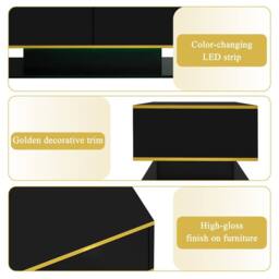 Merax 100cm High-Gloss Coffee Table with Gold Accents, 3 Drawers & LED in Black - thumbnail 8
