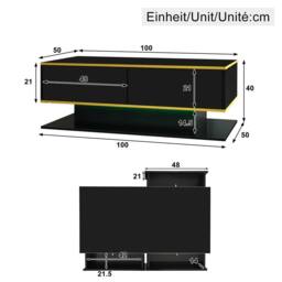 Merax 100cm High-Gloss Coffee Table with Gold Accents, 3 Drawers & LED in Black - thumbnail 4