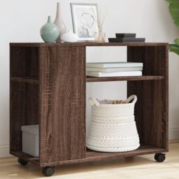 Berkfield Home Side Table with Wheels Brown Oak 70x35x60 cm Engineered Wood - Size: 70 x 35 x 60 cm - thumbnail 1
