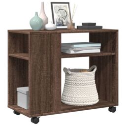 Berkfield Home Side Table with Wheels Brown Oak 70x35x60 cm Engineered Wood - Size: 70 x 35 x 60 cm - thumbnail 4