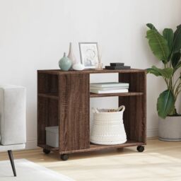 Berkfield Home Side Table with Wheels Brown Oak 70x35x60 cm Engineered Wood - Size: 70 x 35 x 60 cm - thumbnail 3