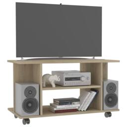 Berkfield Home TV Cabinet with Castors Sonoma Oak 80x40x45 cm Engineered Wood in Brown - Size: 80 x 40 x 45 cm - thumbnail 3