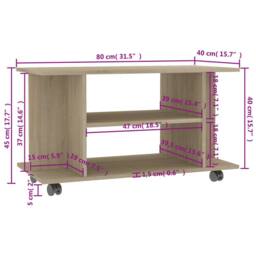 Berkfield Home TV Cabinet with Castors Sonoma Oak 80x40x45 cm Engineered Wood in Brown - Size: 80 x 40 x 45 cm - thumbnail 6