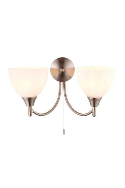 Netlighting Alton 2 Light Indoor Wall Light Satin Chrome with Matt Opal Glass E14 in Grey - image 1