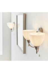 Netlighting Alton 2 Light Indoor Wall Light Satin Chrome with Matt Opal Glass E14 in Grey - thumbnail 4