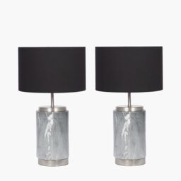 Ruma Set of 2 Carrara Grey Marble Effect Ceramic Table Lamp - thumbnail 2
