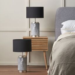 Ruma Set of 2 Carrara Grey Marble Effect Ceramic Table Lamp - thumbnail 1
