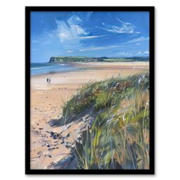 "Artery8 Alnmouth Beach Painting Spring Coastal England Framed Art Print in Blue - Size: W12"" x H16""" - thumbnail 1