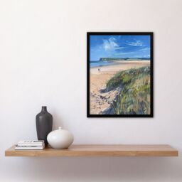"Artery8 Alnmouth Beach Painting Spring Coastal England Framed Art Print in Blue - Size: W12"" x H16""" - thumbnail 4