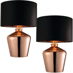 Loops 2 Pack Modern Mirror Table Lamp Gloss Copper Glass & Black Shade Feature Bedside Light - thumbnail 4