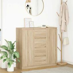 Berkfield Home Sideboard with Drawers Sonoma Oak 100.5x35x98.5 cm Engineered Wood in Light Tan - thumbnail 2
