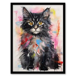 Artery8 Wall Art Print Cute Kitten Colourful Bright Baby Cat Kids Bedroom Framed - Size: A4 - thumbnail 1