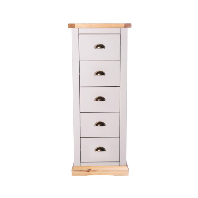 Cabinet Bits Bomporto 5 Drawer Narrow Chest of Drawers Brass Cup Handle in Light Grey - image 1