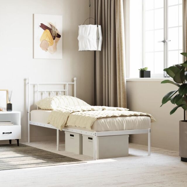Berkfield Home Metal Bed Frame with Headboard White 75x190 cm Small Single - image 1