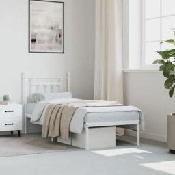Berkfield Home Metal Bed Frame with Headboard White 75x190 cm Small Single - thumbnail 3
