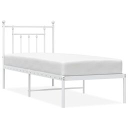 Berkfield Home Metal Bed Frame with Headboard White 75x190 cm Small Single - thumbnail 2
