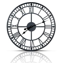 "mysmartbuy Black Open Face 24"" Roman Numeral Indoor or Outdoor Clock - Battery Powered Metal Wall Fence Clock for Home or Garden - 60cm Dia" - thumbnail 3