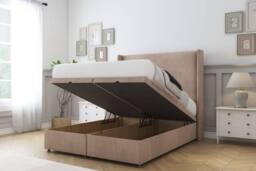 "Comfort Beds Madrid Naples Ottoman Bed Set With 54"" Wingback Headboard in Light Brown - Size: King" - thumbnail 2