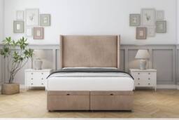 "Comfort Beds Madrid Naples Ottoman Bed Set With 54"" Wingback Headboard in Light Brown - Size: King" - thumbnail 1
