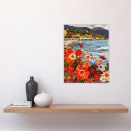 "Artery8 Dunoon Pier Floral Scottish Seaside Spring Wall Art Print in Orange - Size: W18"" x H24""" - thumbnail 4