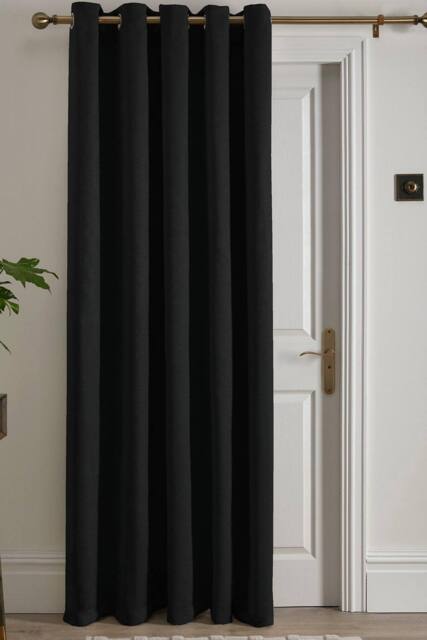 Fusion 'Strata' Dim out woven Eyelet Single Panel Door Curtain in Black - Size: 168 cm width x 214 cm drop - image 1