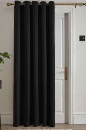 Fusion 'Strata' Dim out woven Eyelet Single Panel Door Curtain in Black - Size: 168 cm width x 214 cm drop - thumbnail 1