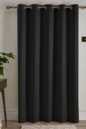 Fusion 'Strata' Dim out woven Eyelet Single Panel Door Curtain in Black - Size: 168 cm width x 214 cm drop - thumbnail 3