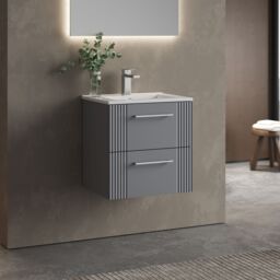 Balterley Wall Hung 2 Drawers Vanity Unit - Minimalist Basin 500mm, Satin Grey - thumbnail 4