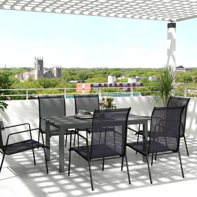 OUTSUNNY Extending Garden Table with Slatted Top, 160/220 x 90 x 73 cm, Grey - Size: 160/220 x 90 x 73 cm - image 1