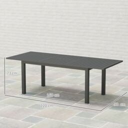 OUTSUNNY Extending Garden Table with Slatted Top, 160/220 x 90 x 73 cm, Grey - Size: 160/220 x 90 x 73 cm - thumbnail 3