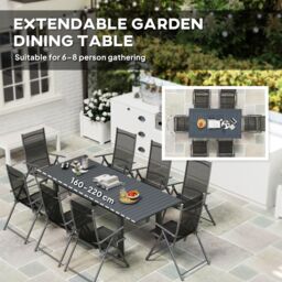 OUTSUNNY Extending Garden Table with Slatted Top, 160/220 x 90 x 73 cm, Grey - Size: 160/220 x 90 x 73 cm - thumbnail 4