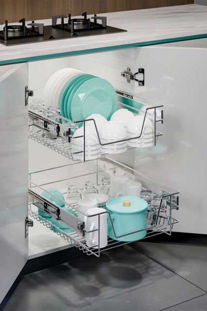Living and Home 2 Pcs Metal Sliding Kitchen Cabinet Pull Out Wire Basket Drainer Organizer in Silver - Size: Medium - image 1