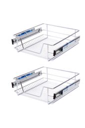 Living and Home 2 Pcs Metal Sliding Kitchen Cabinet Pull Out Wire Basket Drainer Organizer in Silver - Size: Medium - thumbnail 2