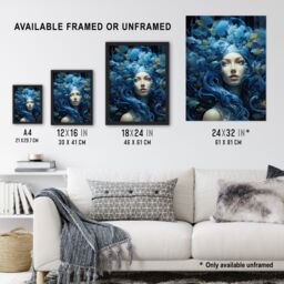 "Artery8 Goddess Of The Sea Mermaid Lore Concept Striking Artwork In Blue Extra Large XL Unframed Wall Art Poster Print - Size: W24"" x H32""" - thumbnail 3