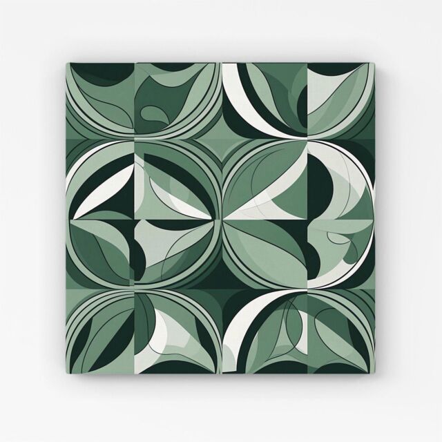 "Warren Reed - Designer Geometric Green Black Canvas - Size: W30"" x H30""" - image 1