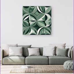 "Warren Reed - Designer Geometric Green Black Canvas - Size: W30"" x H30""" - thumbnail 4