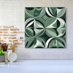 "Warren Reed - Designer Geometric Green Black Canvas - Size: W30"" x H30""" - thumbnail 2