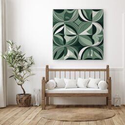 "Warren Reed - Designer Geometric Green Black Canvas - Size: W30"" x H30""" - thumbnail 3