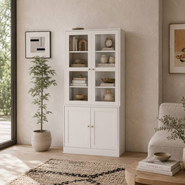 Wyld Haus Salu White Glass Front Display Cabinet 76W x 40D x 178.5H cm - image 1