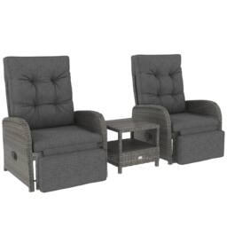 OUTSUNNY 3 Pieces Rattan Bistro Set with Cushions for Outdoor, Grey - thumbnail 2