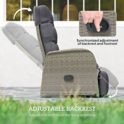 OUTSUNNY 3 Pieces Rattan Bistro Set with Cushions for Outdoor, Grey - thumbnail 5