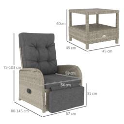 OUTSUNNY 3 Pieces Rattan Bistro Set with Cushions for Outdoor, Grey - thumbnail 3